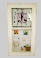 Wooden Wall Clock with Bathroom Theme - 39cm High