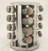 Stainless Steel Spice rack with 16 Glass Bottles - 28cm