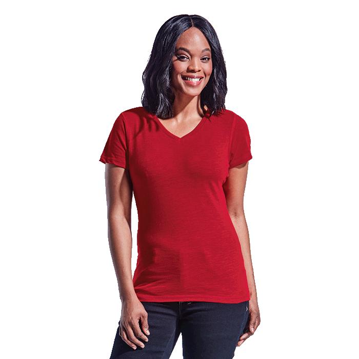 Barron Ladies Slub V Neck T-Shirt - Avail in: Black, Navy, Red,