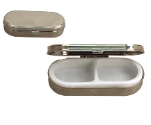 Silver Metal Pill Box W/2 Compartments And Mirror (6X3Cm)