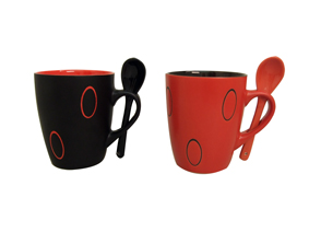 Red And Black Mug And Spoon (Set Of 2 In Gift Box)