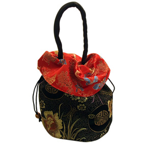 Black/Red Oriental Drawstring Bag (33X18Cm)