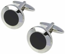 Silver And Black Cufflinks In Presentation Box \"Black Middle\"