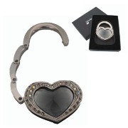 Chrome And Grey Diamante Bling Handbag Holder 'Heart' Shap