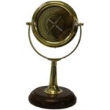 Mens Gifts - Windrose Compass Shiny Brass and Natural Wood 14.5x