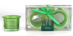 2Pc Frosted Candle Set Green