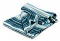 Fleece blanket withblue stripes and wrapping handle. Size 150x13