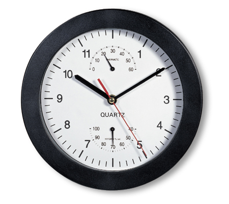 Black Wall clock with thermoter + hygrometer