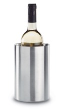 Double wall stainless steel bottle cooler in round shape.