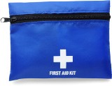 First aid kit supplied in a nylon pouch with a belt clip attachm
