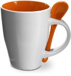 Ceramic coffee mug with integral spoon (260ml) dishwasher and mi