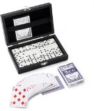 Game set consisting of two decks of cards and dominoes, supplied