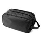 Toilet bag in a 600d polyester material with two zipped compartm