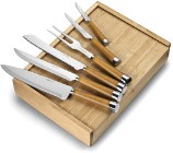 Set of six kitchen utensils packed in a bamboo box, the lid of t