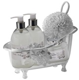 Ladies gift set in a re-usable acrylic bath tub. Features a mass