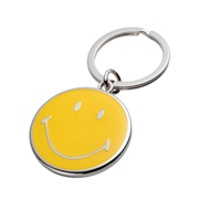 \"Happy\" smiling metal key ring - packed in a black gift box.