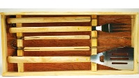 4 Pc Wooden BBQ Set