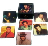 Set 6 Black/White Elvis Coasters in Elvis Box