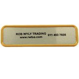 Gold metal badge with magnet and branding