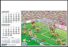 Page layout showing date pad and soccer on cartoon calendar