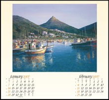 Page layout showing date pad and Houtbay harbour on corporate calendar