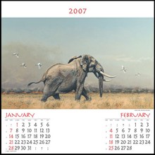 Page layout showing date pad and African elephant on corporate calendar