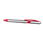 Designed ball pen with silver body and colour trim, contains ex