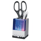 Modern pen pot and desk clock with colour changing display.
