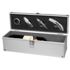 Trendy aluminium winebox with 4 piece wine set, for one bottle o