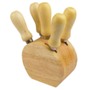 Wooden block with 4 cheese knifes and 1 fork