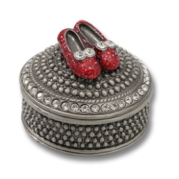 DIAMOND TRINKET BOX  ROUND W/RED SHOES ON LID