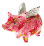 Flying Pig Money Bank – Pink with Flowers - Min Order: 2