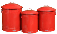 Set 3 Retro Garbage Can - Red