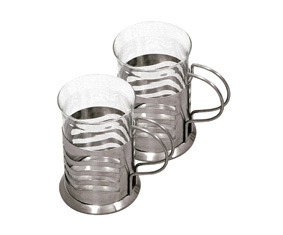 SET OF 2 SHORT STAINLESS STEEL & GLASS SET  RIPPLE  220ml