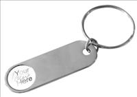 Silver Sleek Long Oval Shape Metal Keyring Mirror Finish With Re
