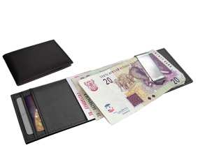 BLACK LEATHER BILL FOLD W/MONEY CLIP