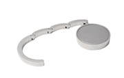 Silver handbag holder with brushed plain disc in present