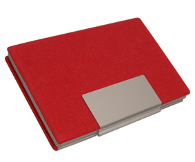 RED PU ALUMINIUM BUSINESS CARD HOLDER W/SS PLATE