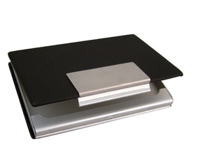 BLACK PU ALUMINIUM BUSINESS CARD HOLDER W/SS PLATE