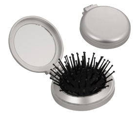 SILVER COMPACT FOLDING BRUSH & MIRROR