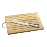 2Pc Rubber Wood Bread Board With Ss Bread Knife In Presentation