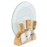 5Pc Ss Cheese Knife Set In Rubber Wood Storage Stand