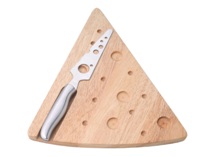 2Pc Rubber Wood Cheese Board With Ss Cheese Knife