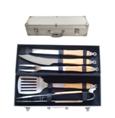 5 Pce Bbq Set In Aluminium Case With Wood Handles