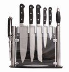 5Pcs knife set+ skewer+scissors on glass stand