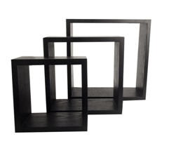 BLACK WOOD( 3PCS) SQUARE BOX WALL SHELVING (BLACK)