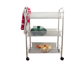 Three Tier Silver Mesh Cart W/ Wheel