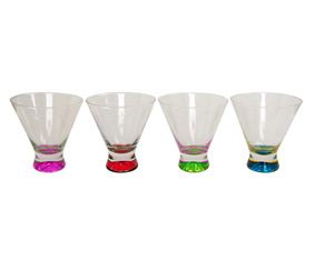 4 Aperitif Cocktail Glasses W/Colour