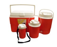 4Pc Red & White Cooler Box Set(22.7L Box,7.6L Jug,2L Jug,750