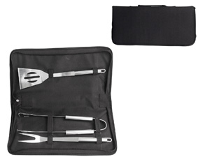 3Pc Stainless Steel Braai Set In Zip Nylon Bag (39X31X6Cm)